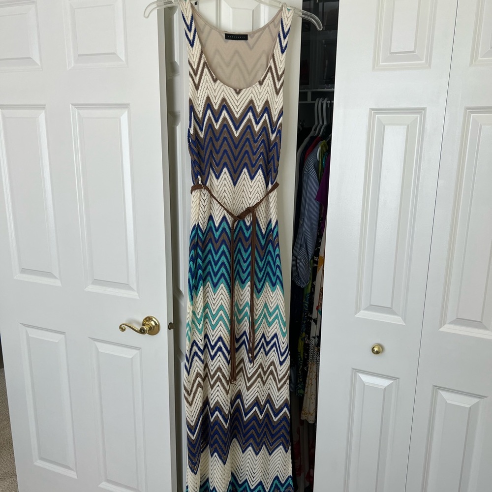 Fitted Turquoise and Cream Maxi Dress